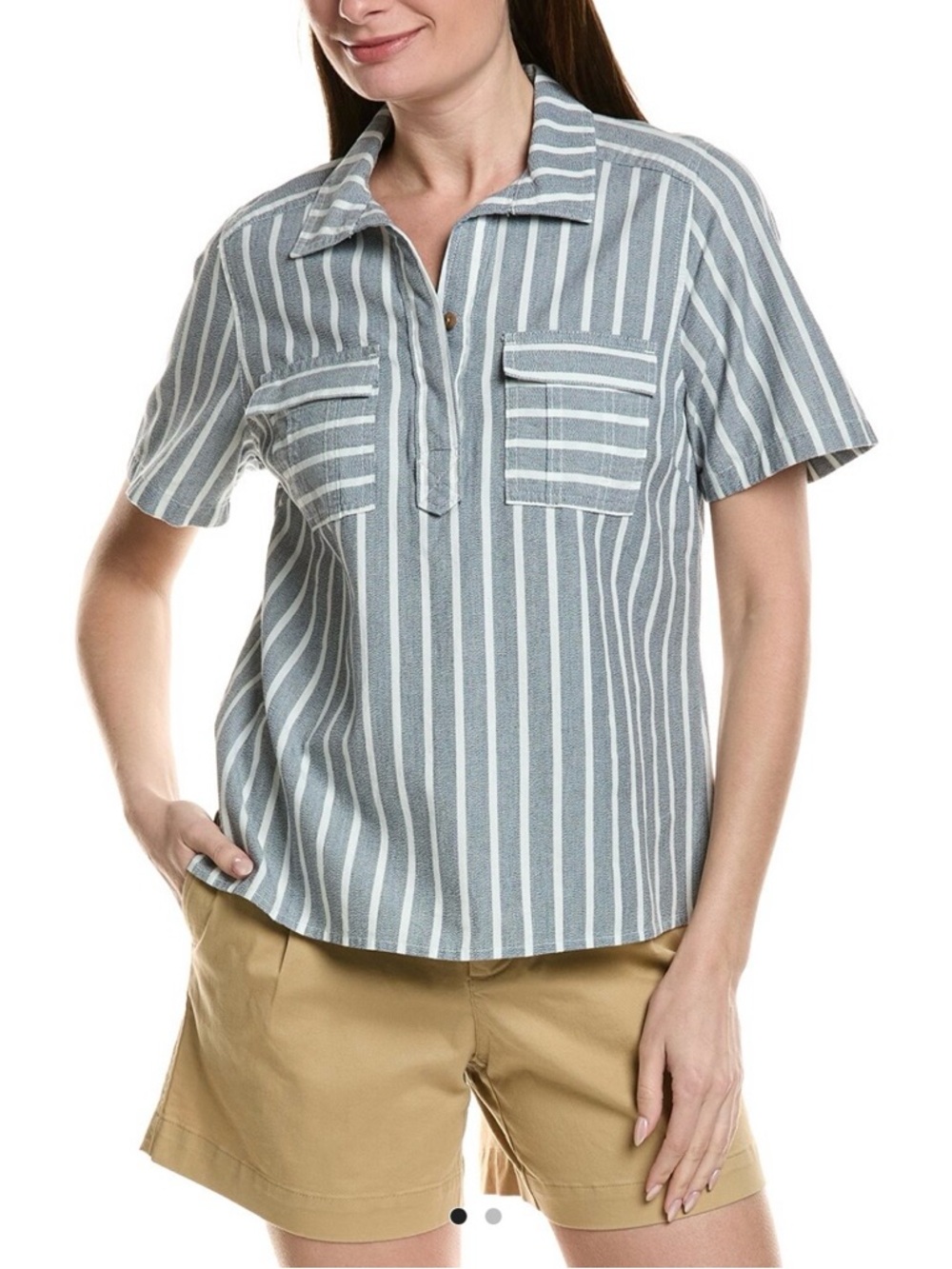 TOMMY BAHAMA STRIPED CHAMBRAY UTILITY TOP, size medium